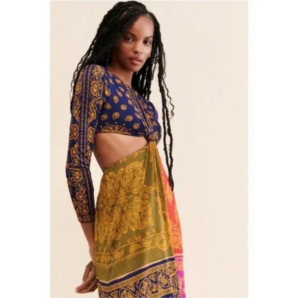 FARM Rio NEW Bandana Dream Maxi Dress Cut Outs Patchwork Gown Party Boho LG NWT - Picture 8 of 13